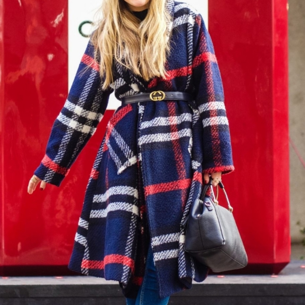 Chicwish Navy Chill Out Rabato Check Longline Coat